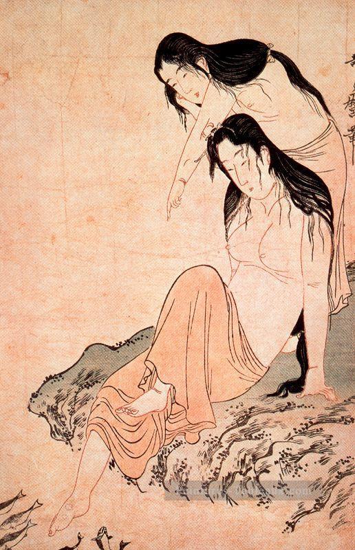 femmes nues et poissons Kitagawa Utamaro ukiyo e Bijin GA Peintures à l'huile